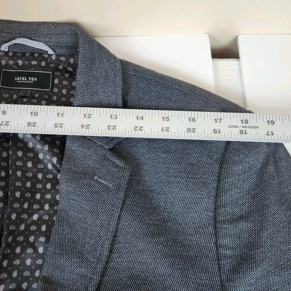 Level Ten Mens Sports Coat Sz Large Gray Blue 2 Button Casual Suit Blazer Preppy